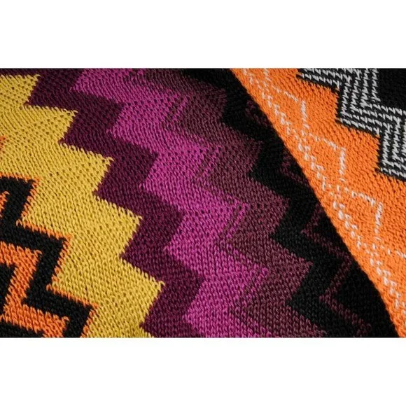 Missoni Womens Fringe Scarf Orange Purple Yellow Geometric Zigzag Wool Acrylic